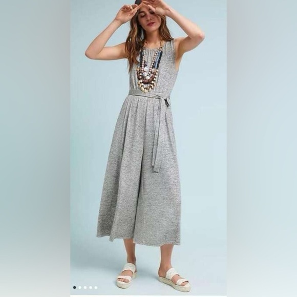 Anthropologie Meadow Rue Womens Alchemist Jumpsuit Metallic Silver Stretch - Picture 6 of 13